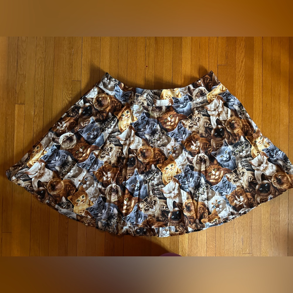 Rare Retrolicious 100% Cotton Multicolored Cat Print Skater Skirt, Size 3X, NWT